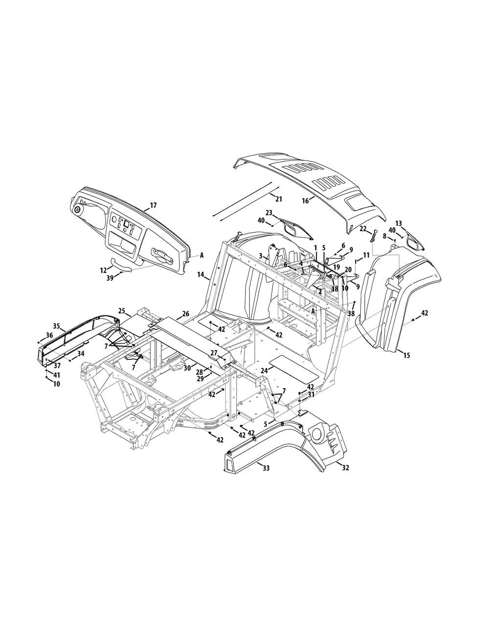Fenders And Dash Diagram and Parts List for 465 4X4-EFI-1H030Z-1G192Z-37BMD710 Cub Cadet Lawn Tractor Accessories